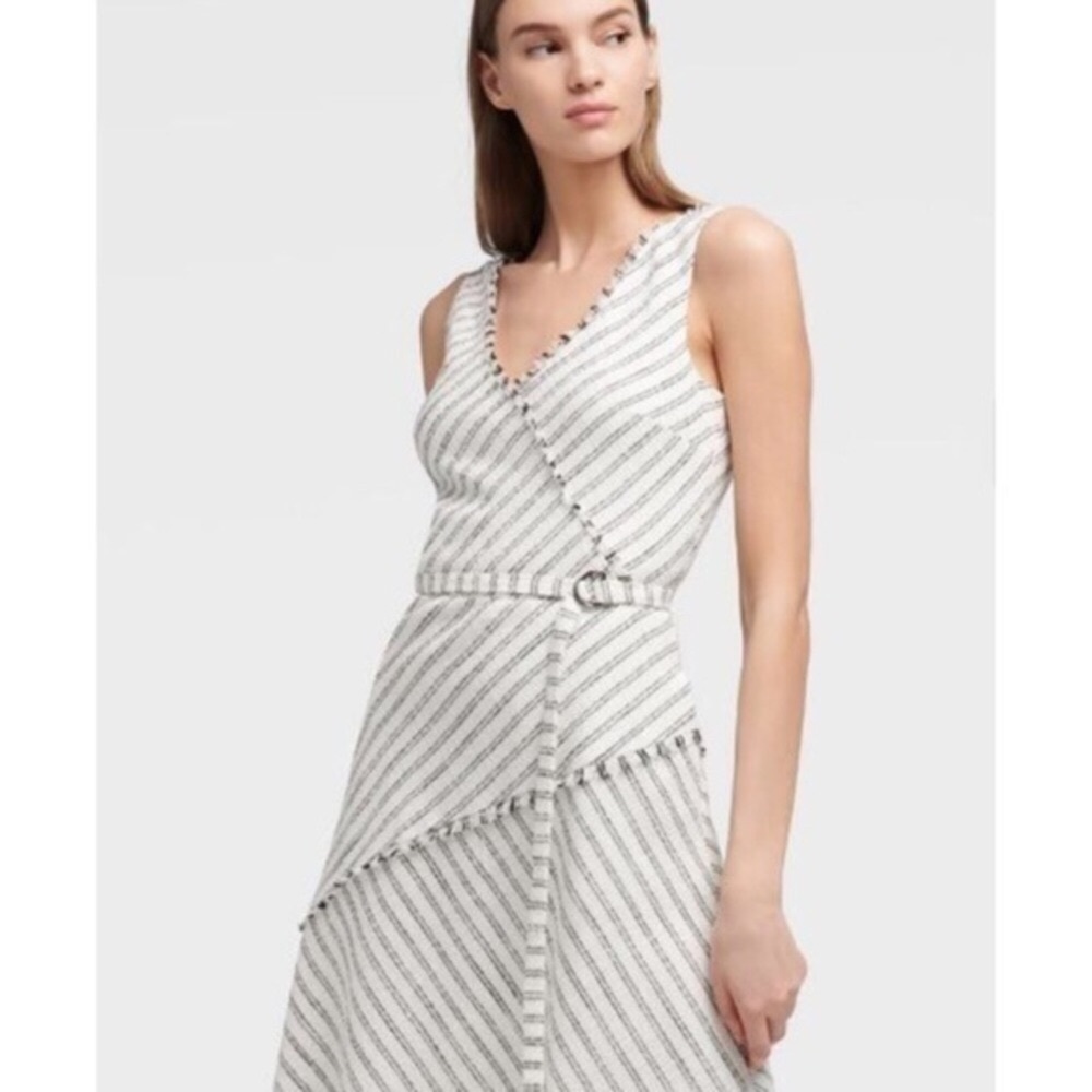 DKNY Cotton Blend Asymmetrical Striped Sleeveless Dress w/ Belt & Pockets Sz 10 - Picture 14 of 15